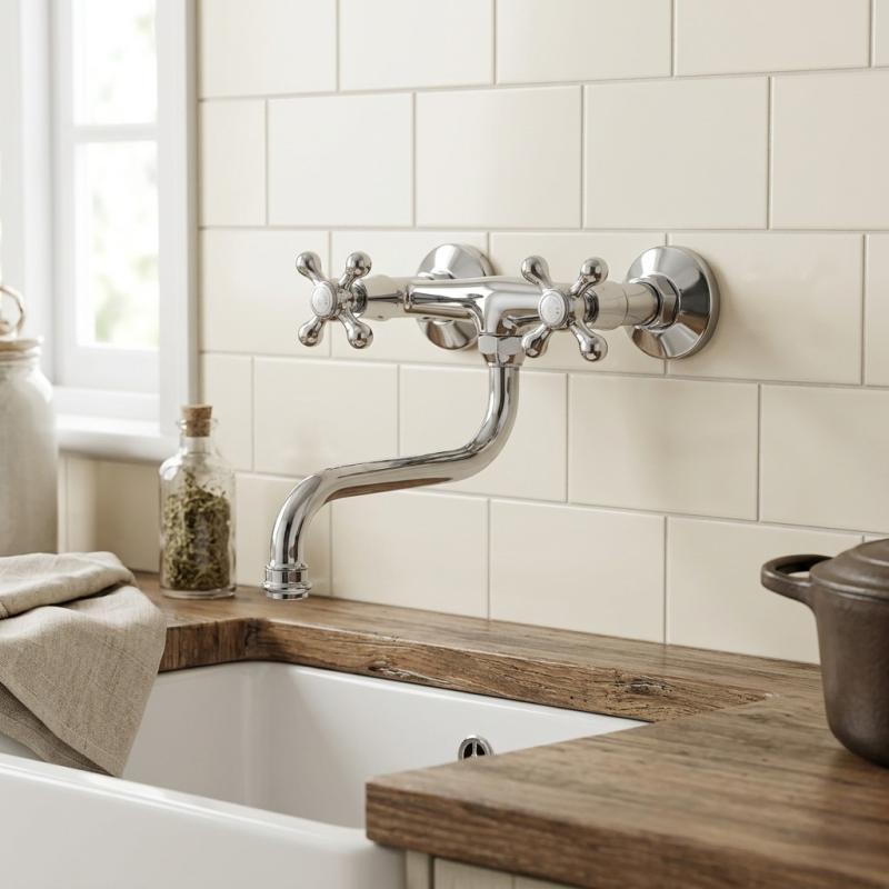 Aquanello Heritage Ascot Klassieke Keuken Muurkraan Chroom CR-4111-HA